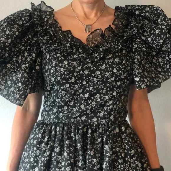 GUNNE SAX JESSICA MCCLINTOCK VINTAGE FLORAL MAXI PRAIRIE PROM DRESS - Picture 5 of 16